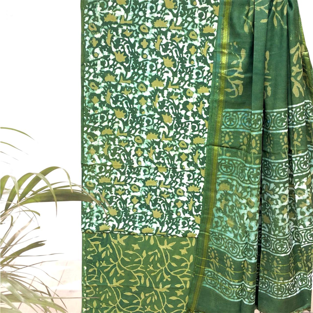 DABU COTTON CHANDERI DUPATTA SUIT SET #4